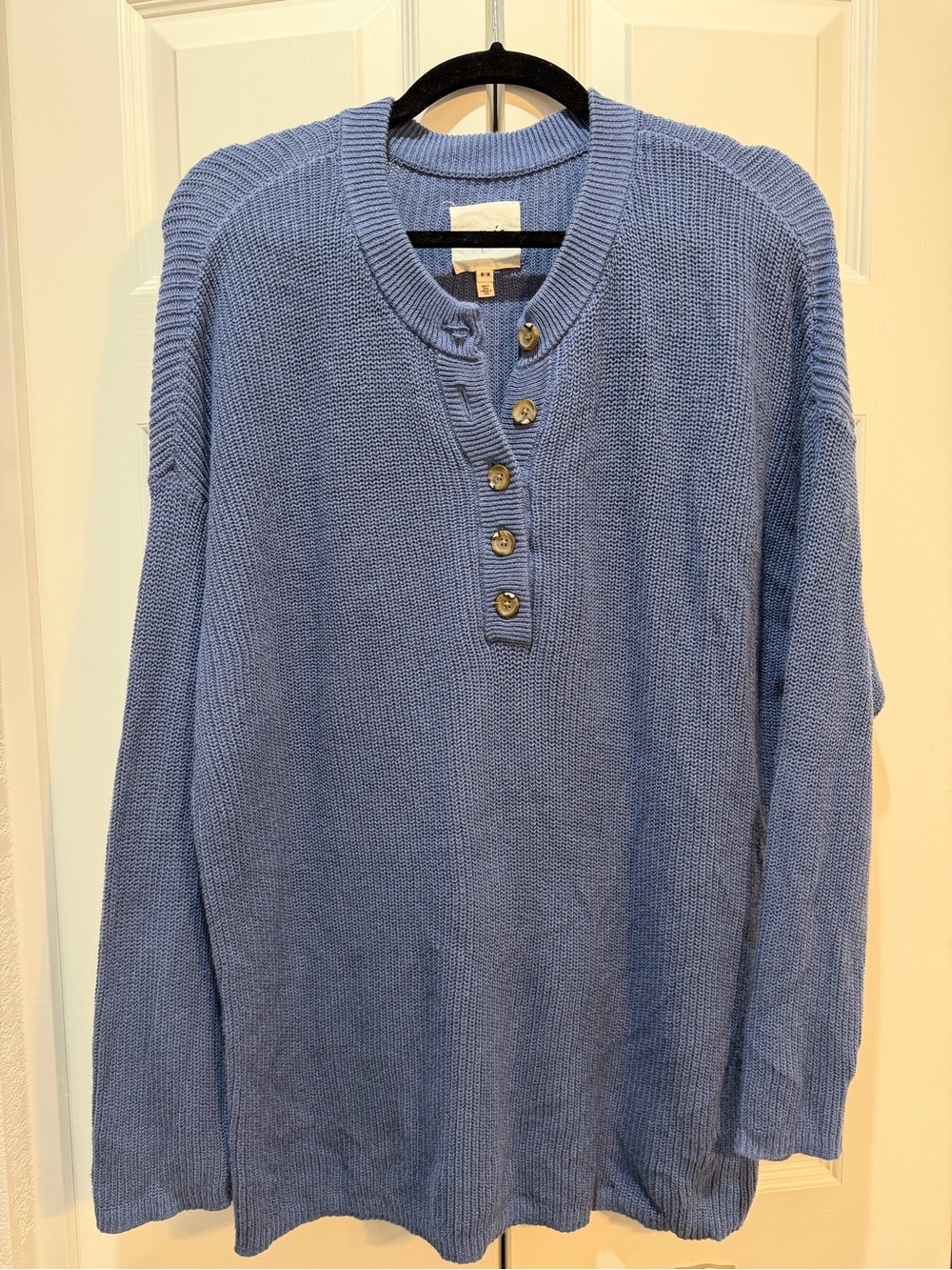 aerie Henley Oversized Blue Cotton Sweater Size M
